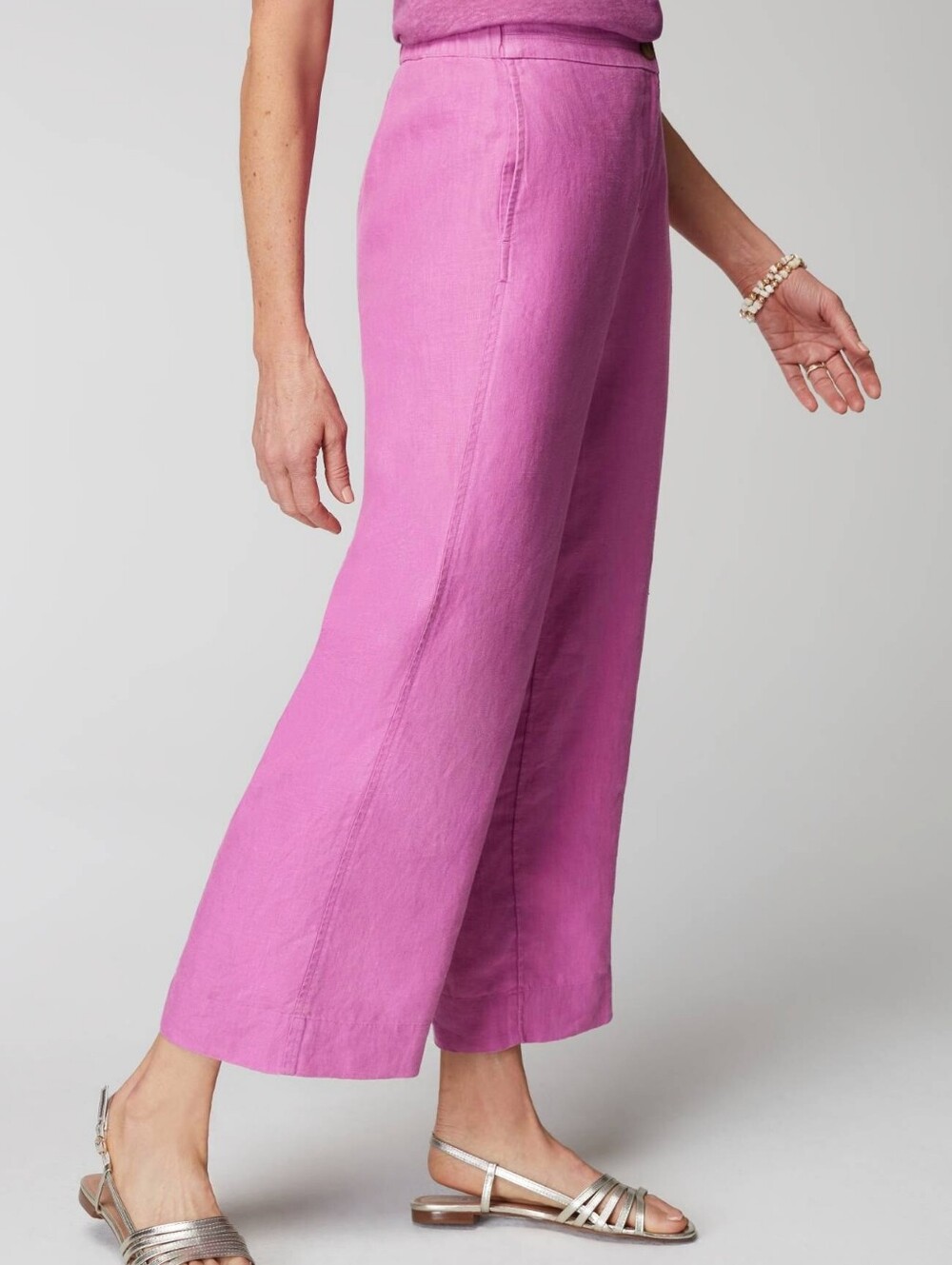 J. Jill Love Linen XS Petite Women’s Wide-Leg  Cropped Pants - Pink Wild Orchid